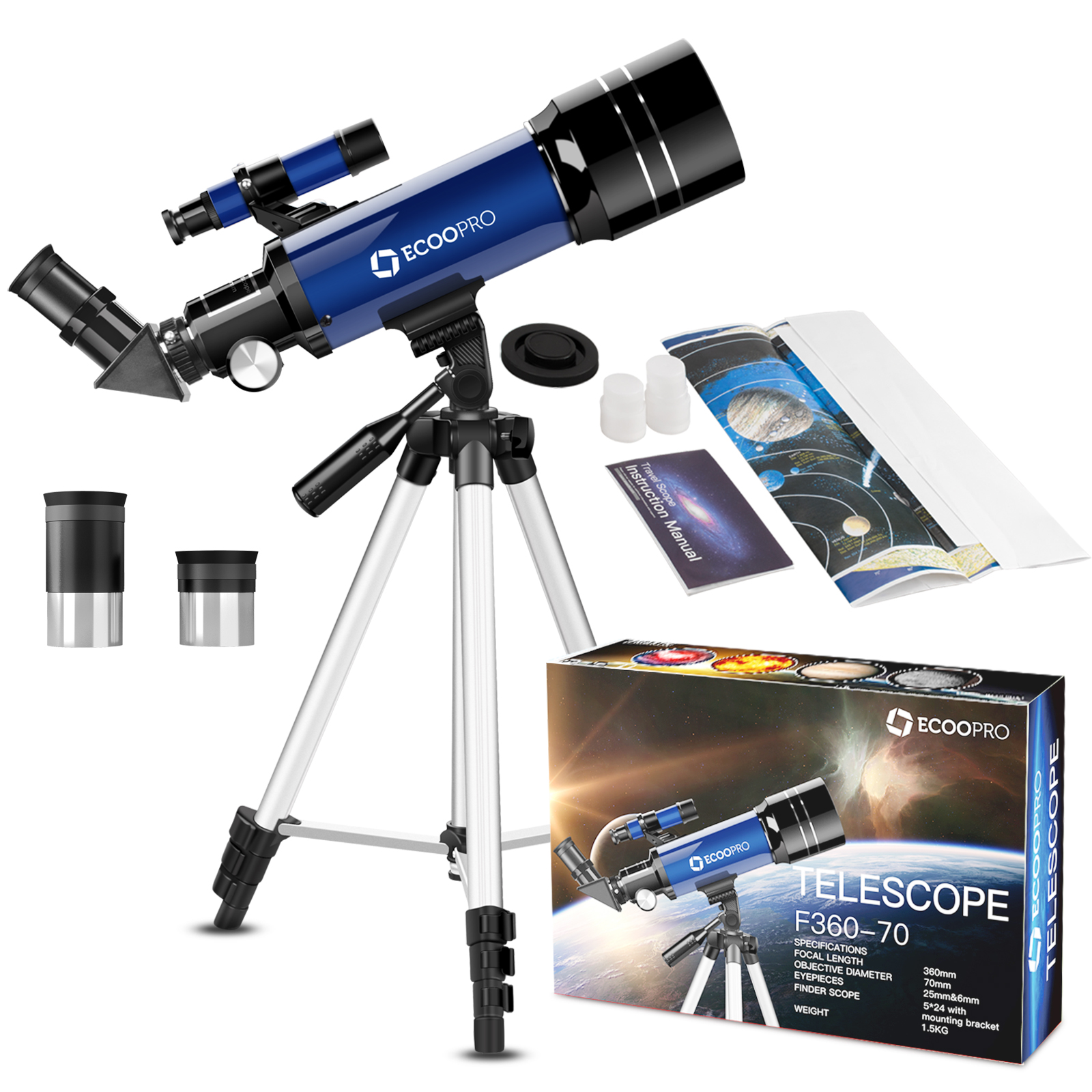 Telescope for Kids Beginners Adults, 70mm Astronomy Refractor Telescope with Adjustable Tripod - Perfect Telescope Gift for Kids